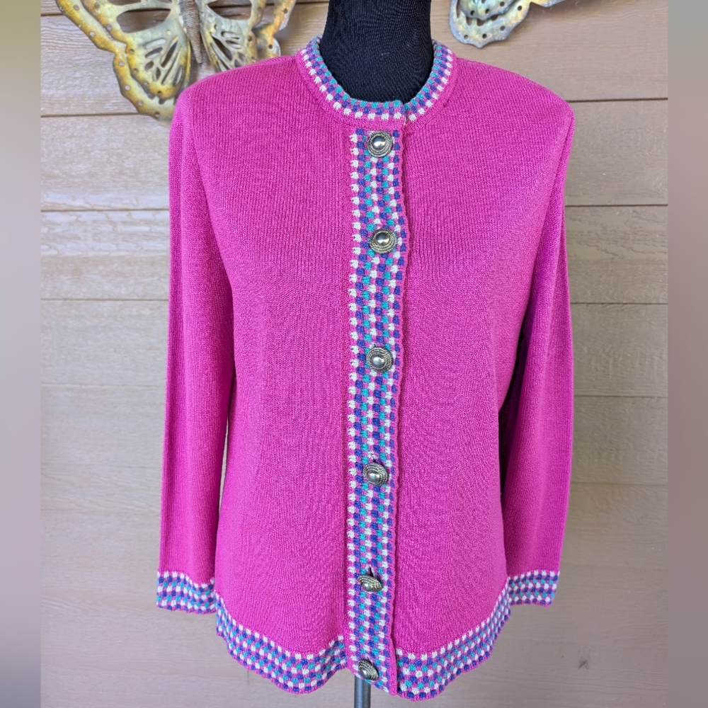 Castlebrook Vintahe Pink Cardigan with Multicolor Trim